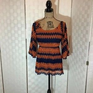 judith march navy, orange crochet blouse size large